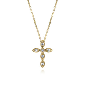 14K Yellow Gold Diamond Marquise Cross, 0.09Carat TW